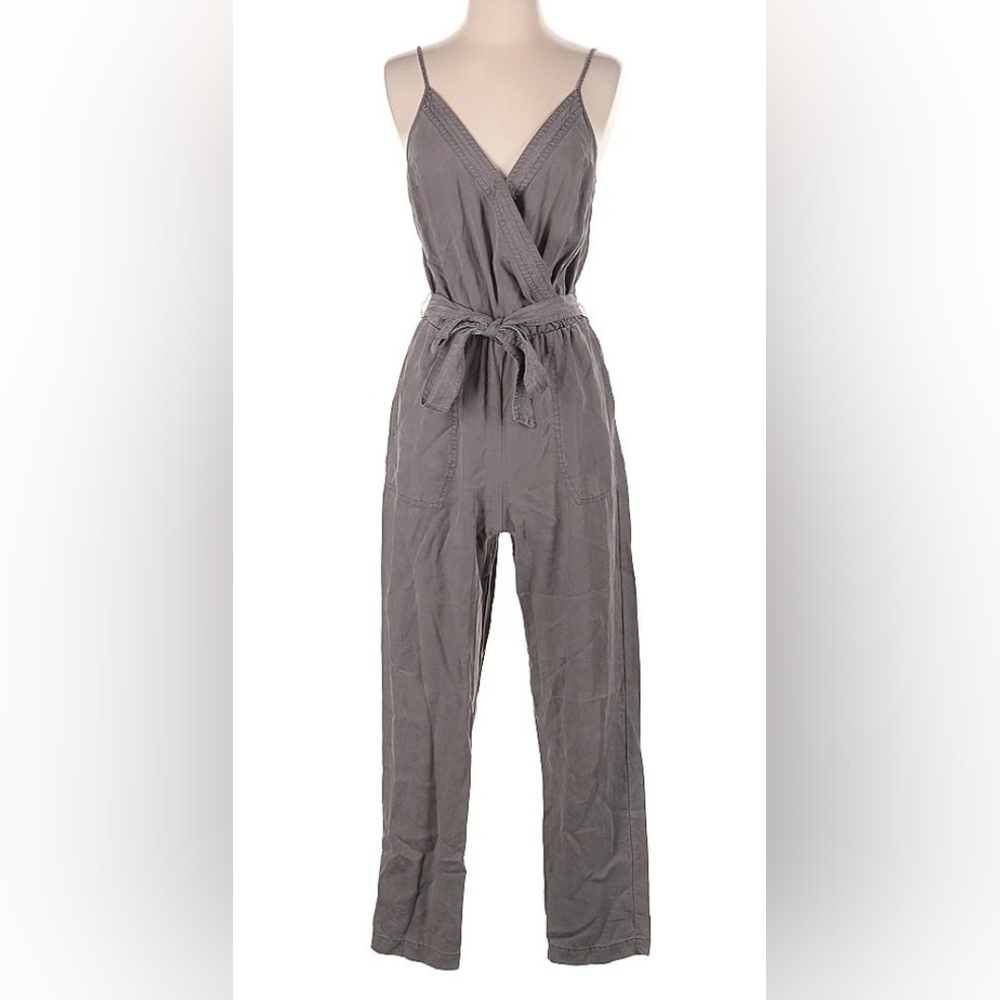 Peytonjensen 100%lyocell Gray Sleeveless Jumpsuit‎ with Tie Belt